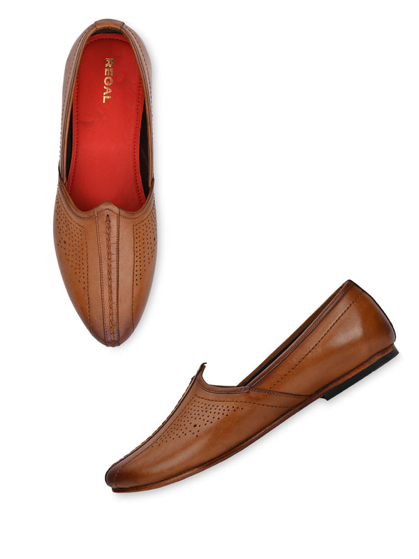 Regal Tan Men Leather Laser Cut Jutties