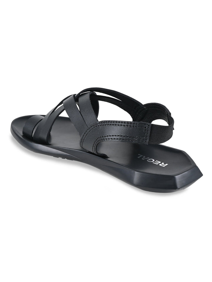Regal Black Men Strappy Leather Sandals