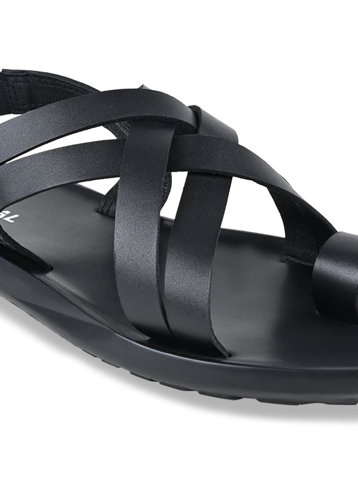 Regal Black Men Strappy Leather Sandals