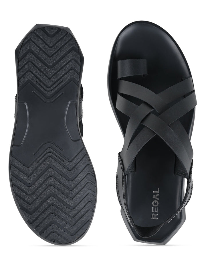 Regal Black Men Strappy Leather Sandals