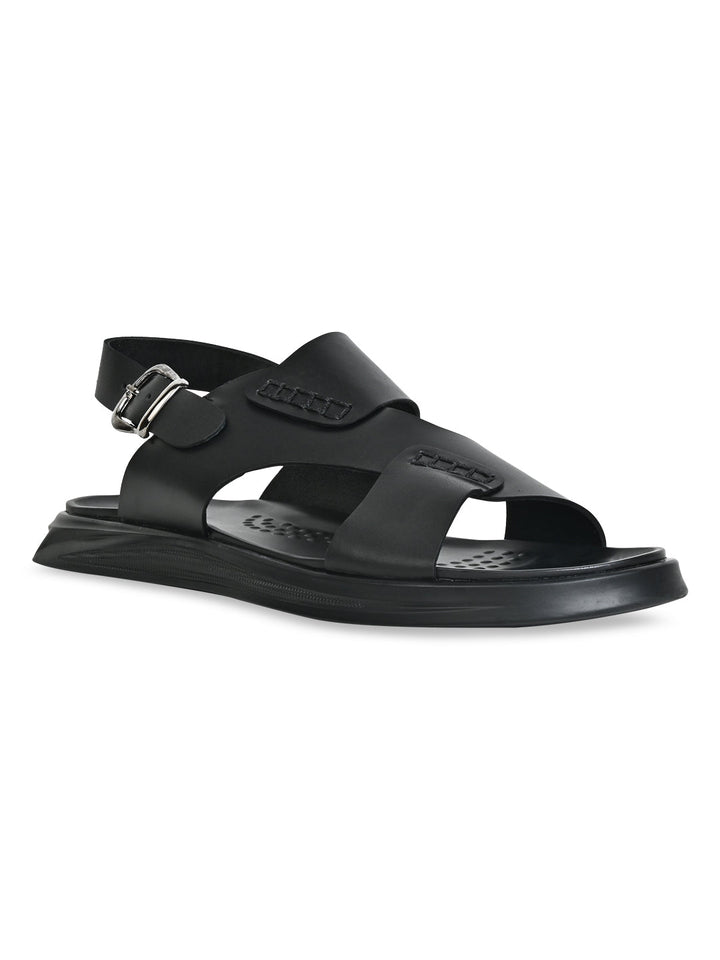 Regal Black Men Casual Leather Back Strap Sandals