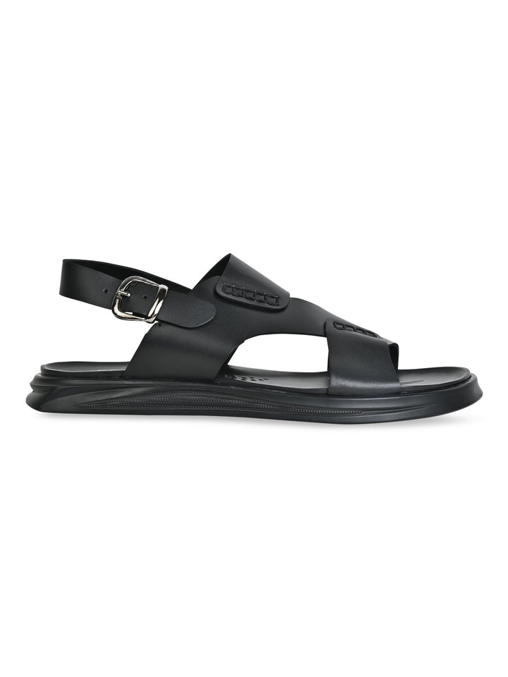 Regal Black Men Casual Leather Back Strap Sandals