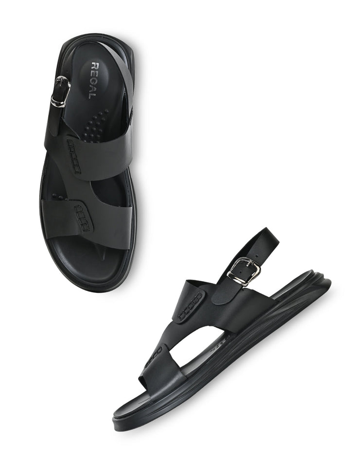Regal Black Men Casual Leather Back Strap Sandals