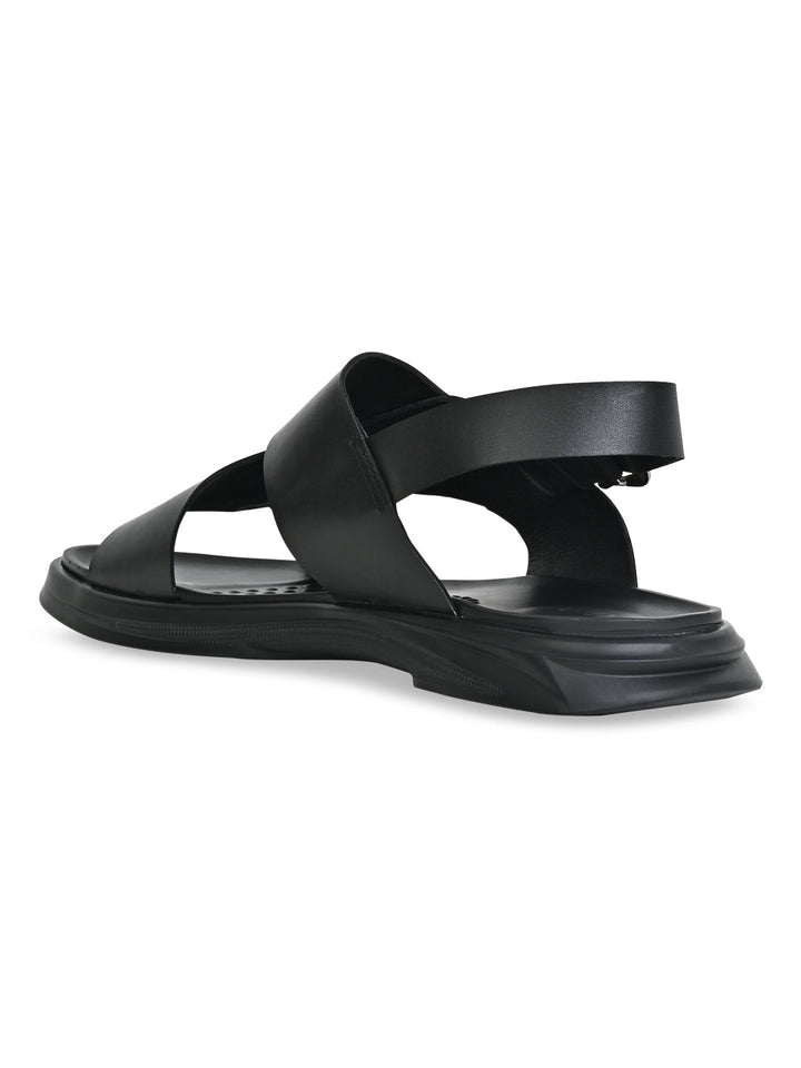 Regal Black Men Casual Leather Back Strap Sandals