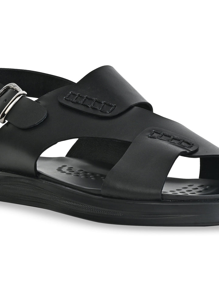 Regal Black Men Casual Leather Back Strap Sandals