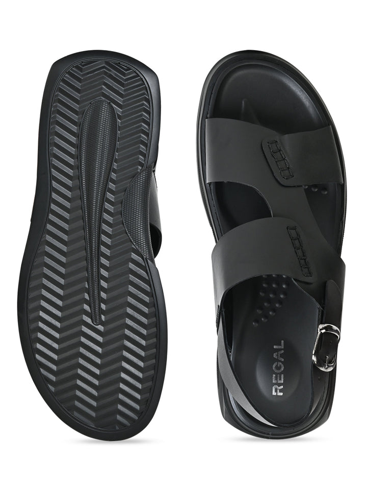 Regal Black Men Casual Leather Back Strap Sandals