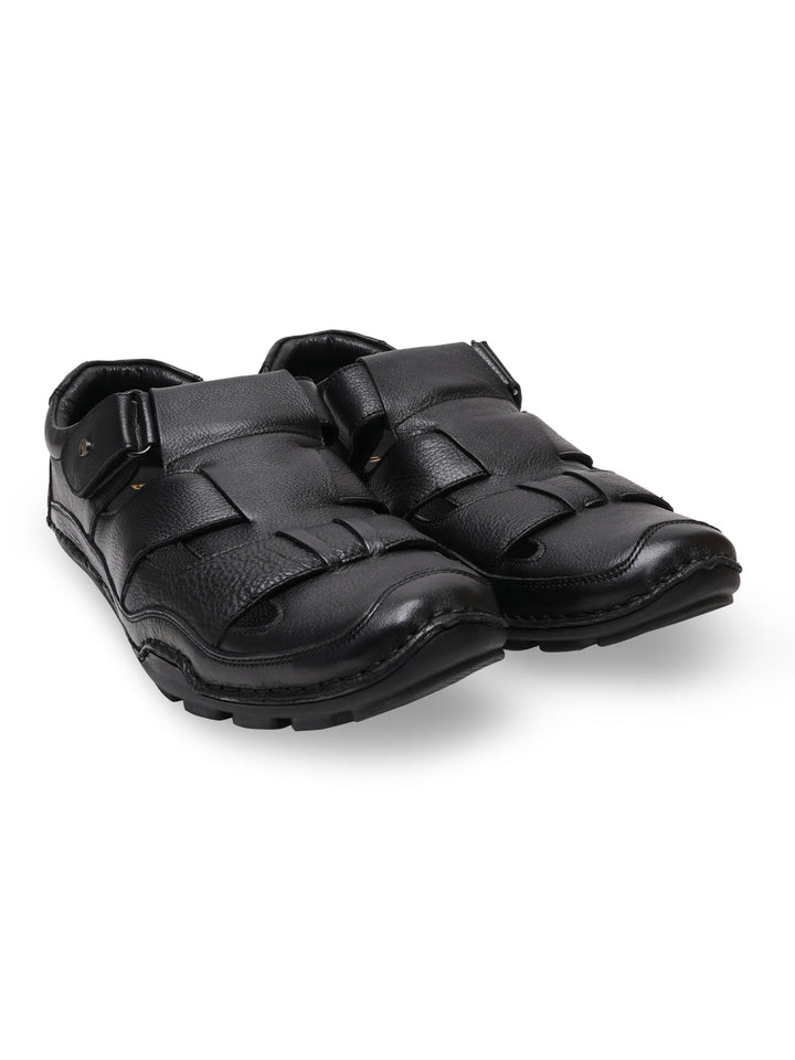 Regal Black Men Leather Casual Fisherman Sandals