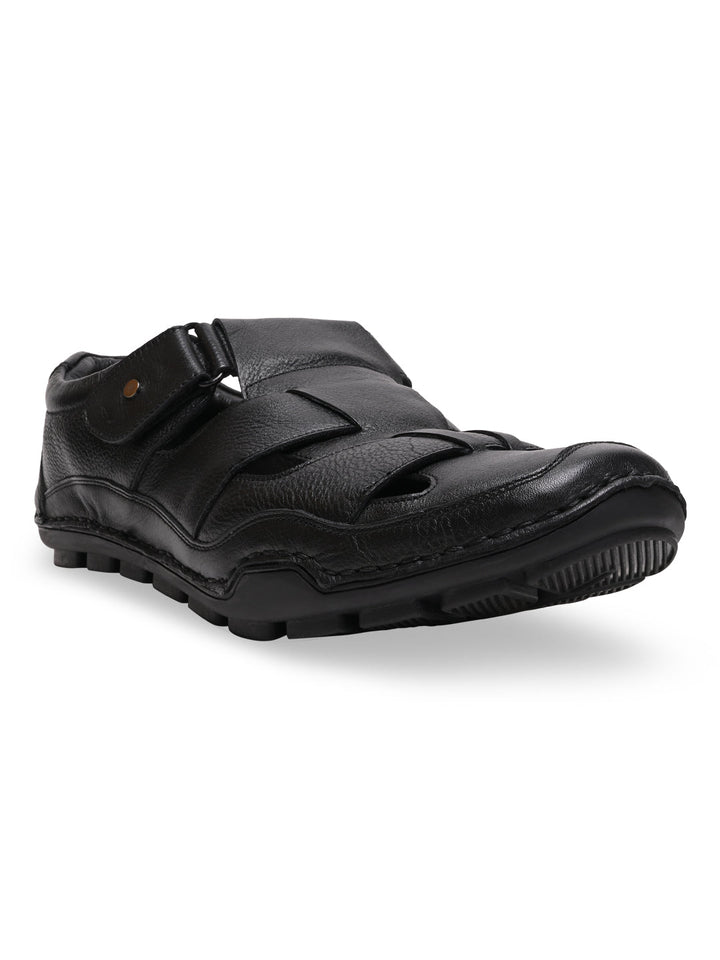 Regal Black Men Leather Casual Fisherman Sandals