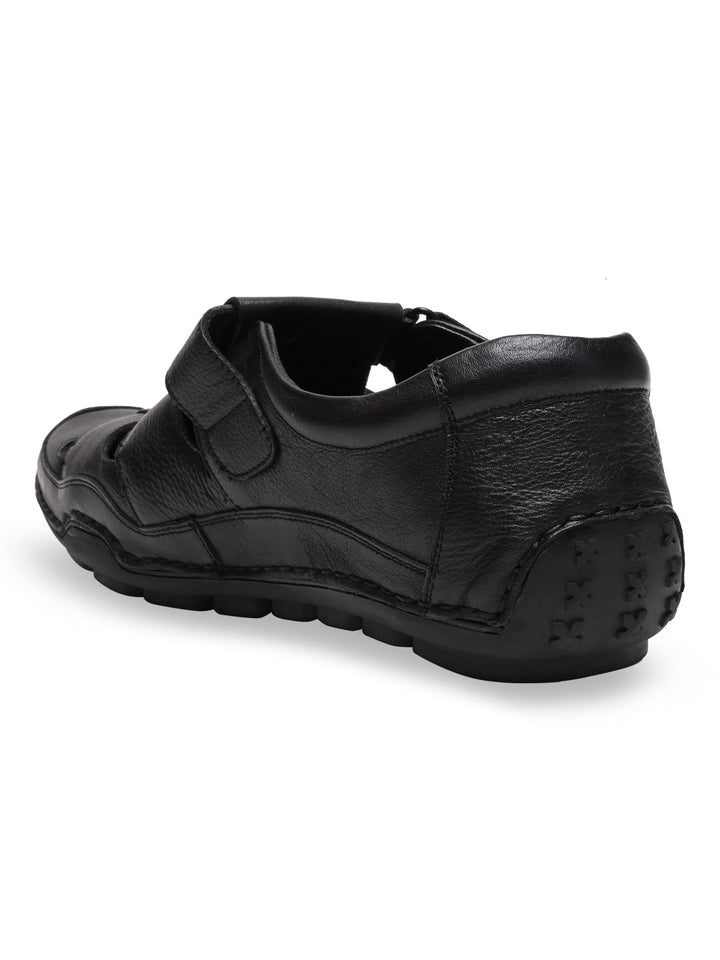 Regal Black Men Leather Casual Fisherman Sandals