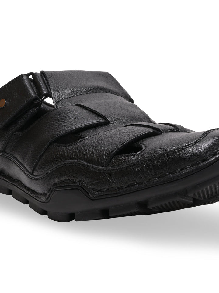 Regal Black Men Leather Casual Fisherman Sandals