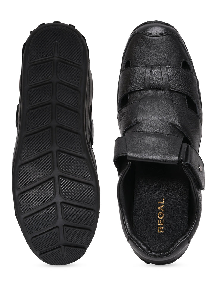 Regal Black Men Leather Casual Fisherman Sandals