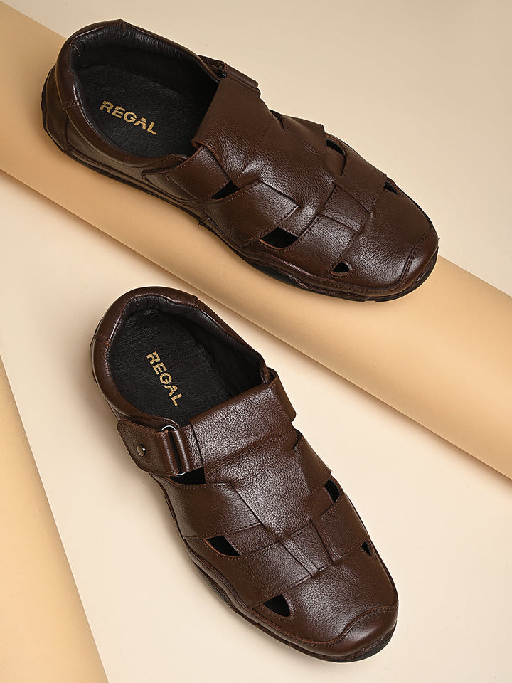 Regal Brown Men Leather Casual Fisherman Sandals