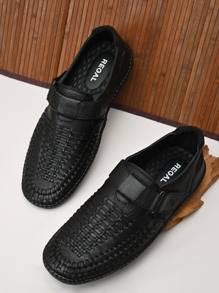 Regal Black Men Leather Fisherman Sandals