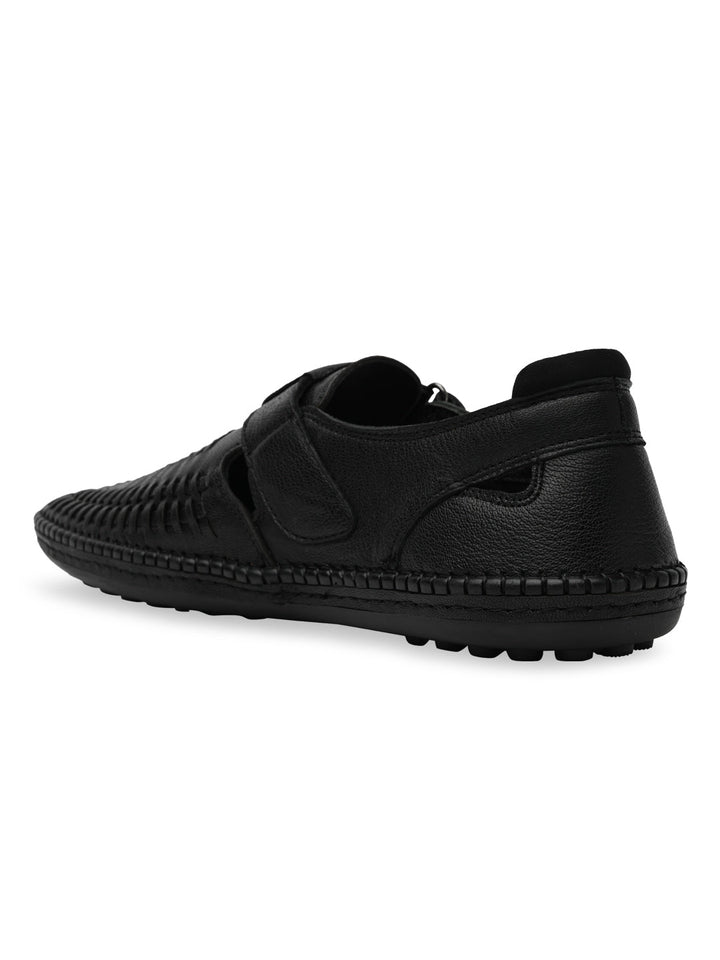 Regal Black Men Leather Fisherman Sandals