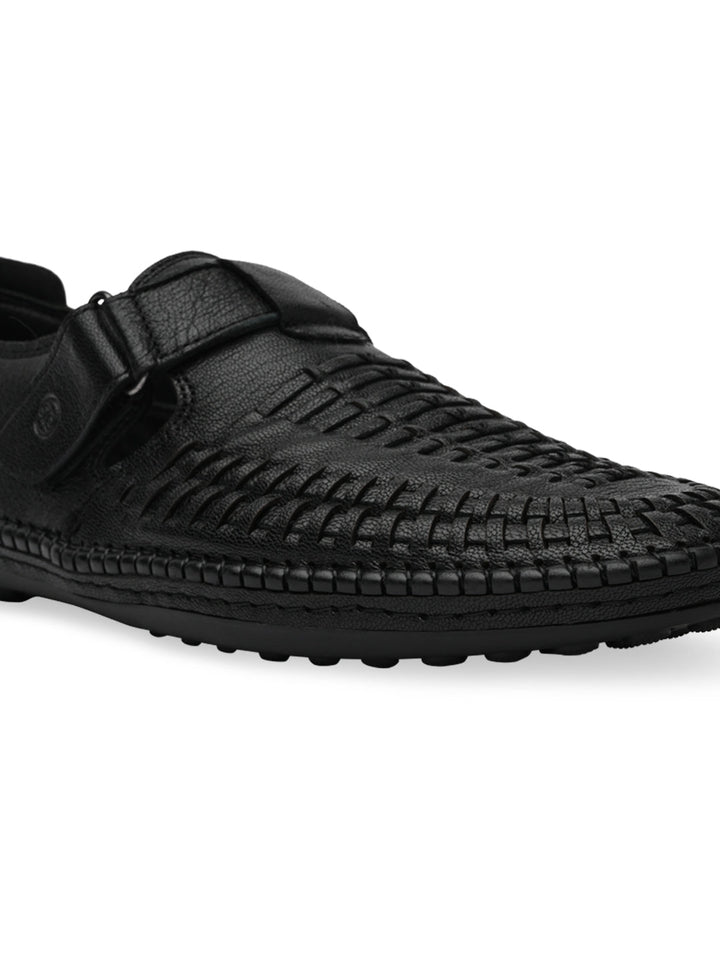 Regal Black Men Leather Fisherman Sandals