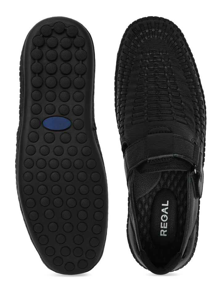 Regal Black Men Leather Fisherman Sandals