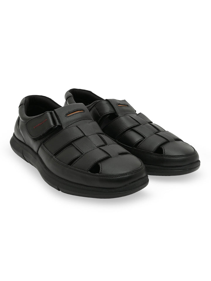Regal Black Men Leather Casual Fisherman Sandals