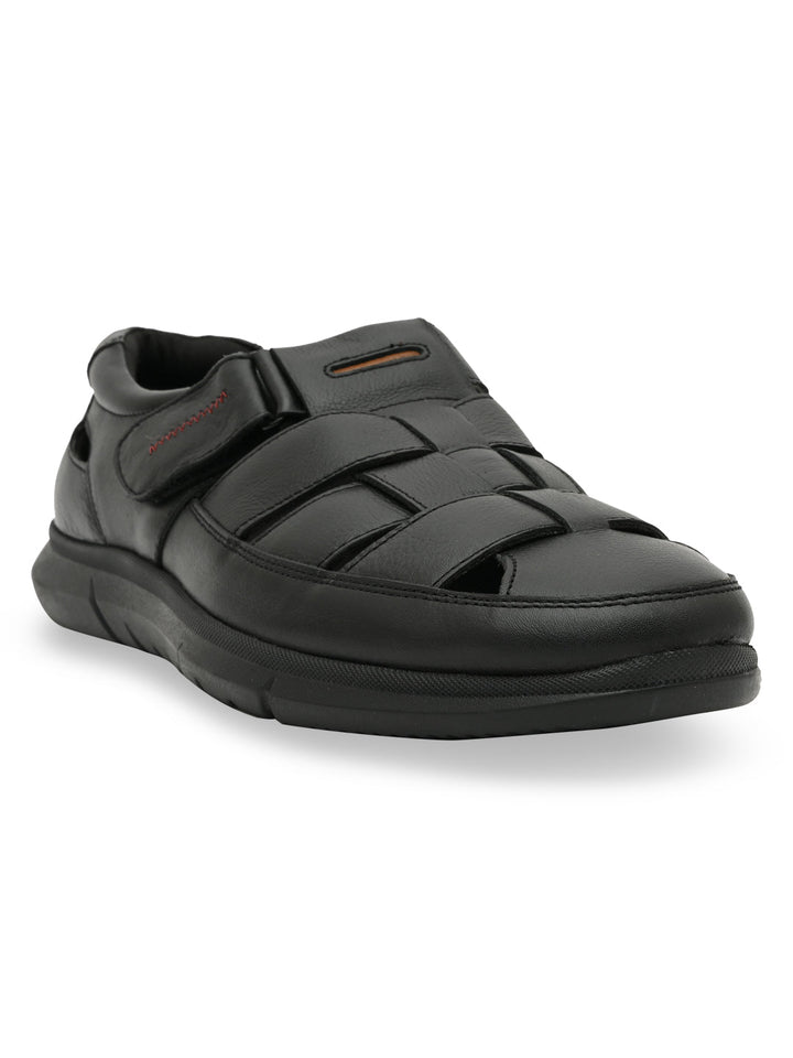 Regal Black Men Leather Casual Fisherman Sandals