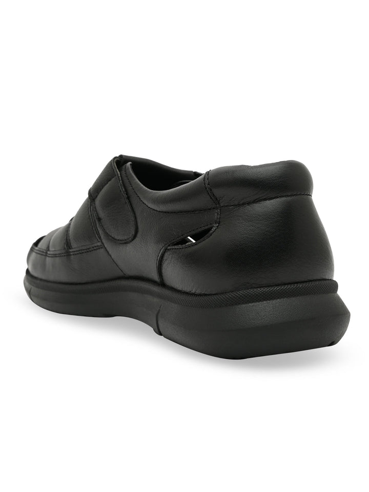 Regal Black Men Leather Casual Fisherman Sandals