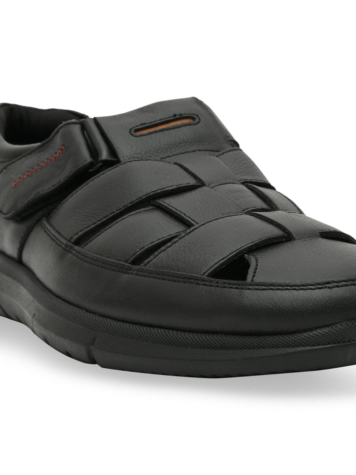 Regal Black Men Leather Casual Fisherman Sandals
