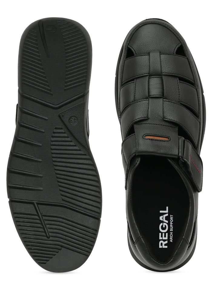 Regal Black Men Leather Casual Fisherman Sandals