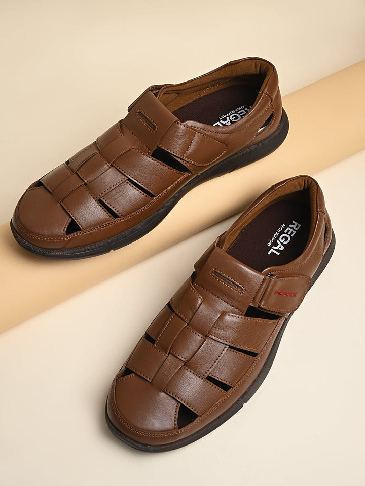 Regal Tan Men Leather Casual Fisherman Sandals