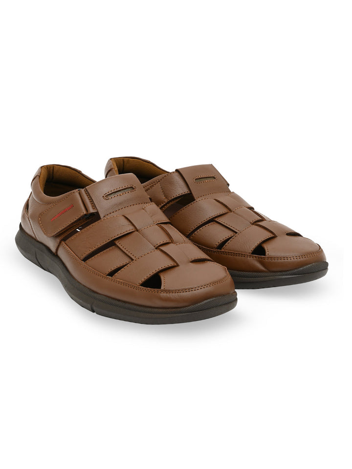 Regal Tan Men Leather Casual Fisherman Sandals