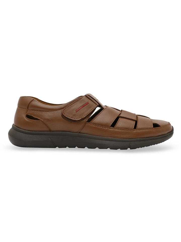 Regal Tan Men Leather Casual Fisherman Sandals