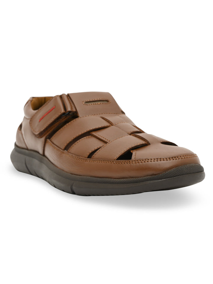 Regal Tan Men Leather Casual Fisherman Sandals