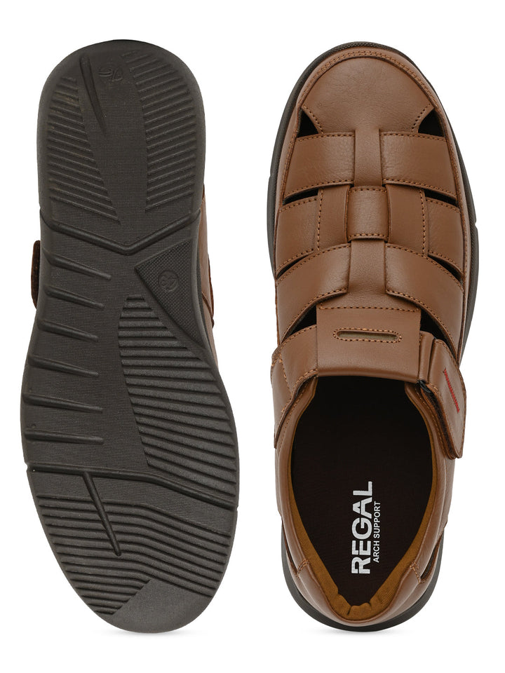 Regal Tan Men Leather Casual Fisherman Sandals