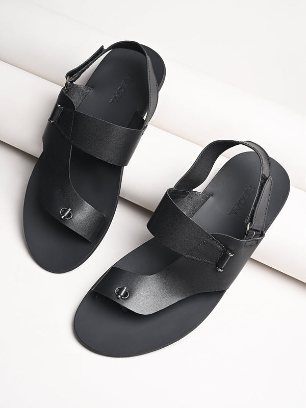 Regal Black Men Leather One Toe Sandals