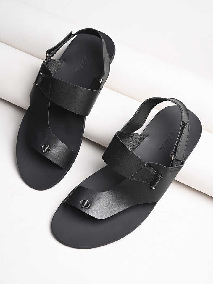 Regal Black Men Leather One Toe Sandals