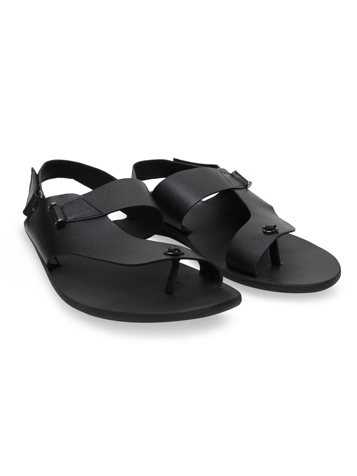 Regal Black Men Leather One Toe Sandals