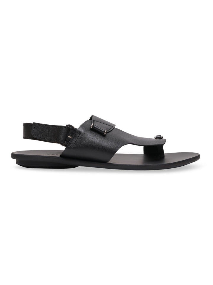 Regal Black Men Leather One Toe Sandals