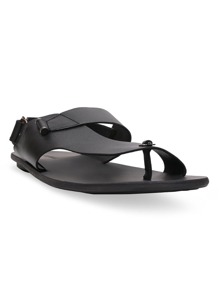 Regal Black Men Leather One Toe Sandals
