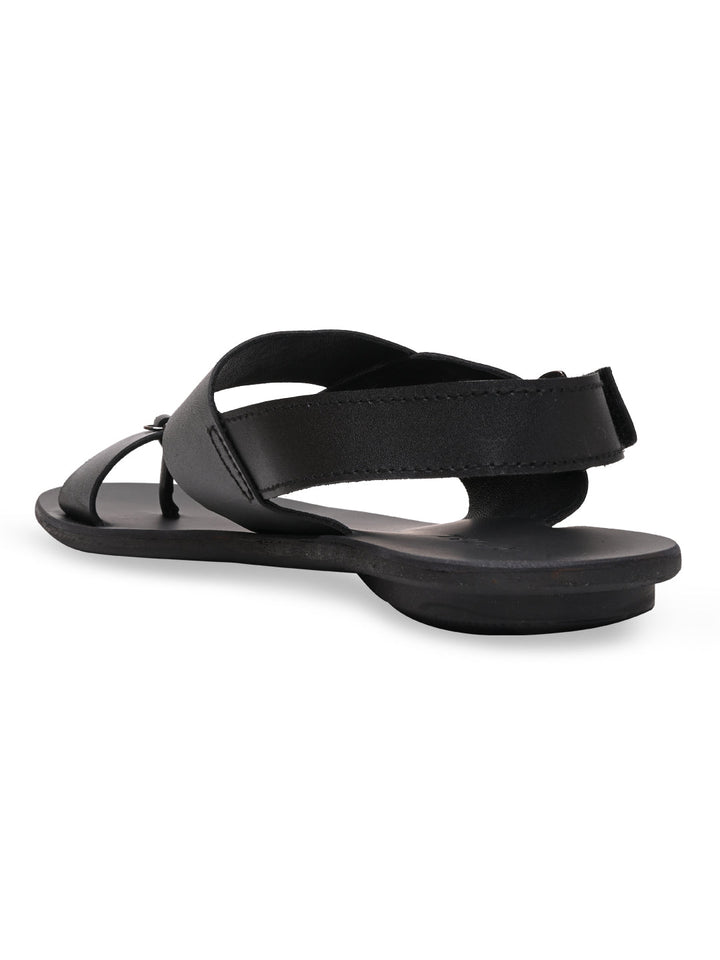 Regal Black Men Leather One Toe Sandals