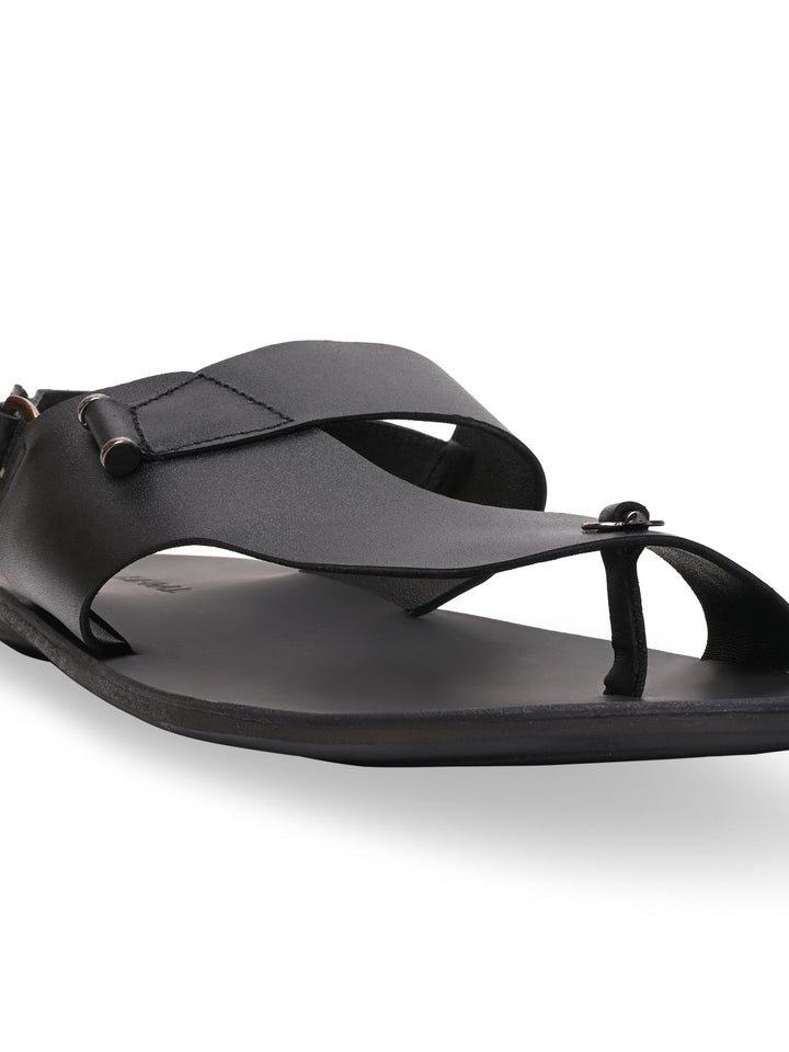 Regal Black Men Leather One Toe Sandals
