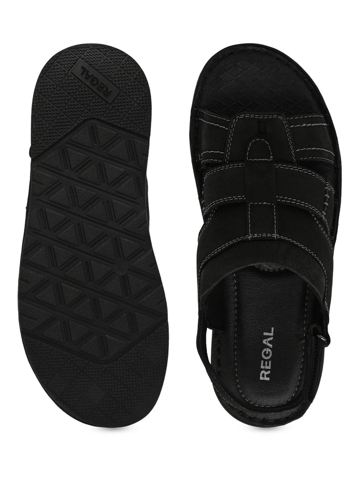 Regal Black Mens Leather Casual Sandals