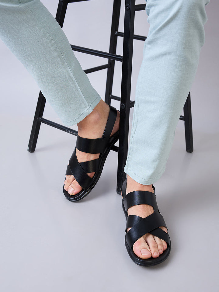Regal Black Men Casual Leather Sandals