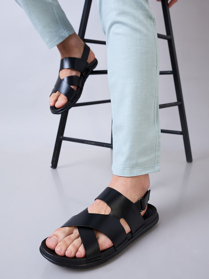 Regal Black Men Casual Leather Sandals