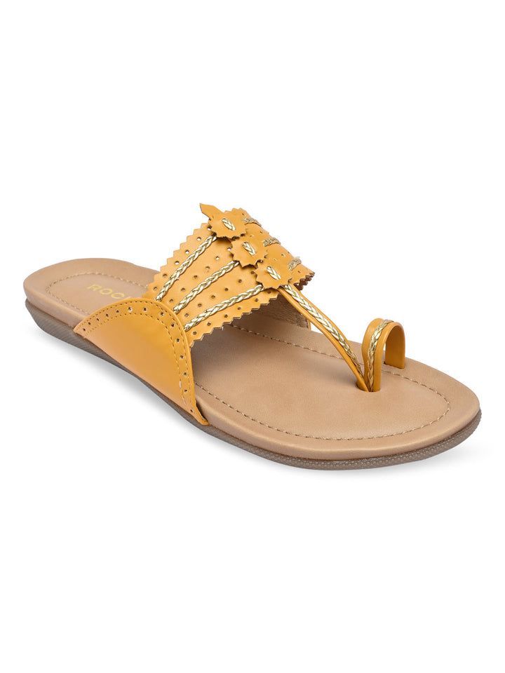 Rocia By Regal Mustard Women Casual Kolhapuri Flats