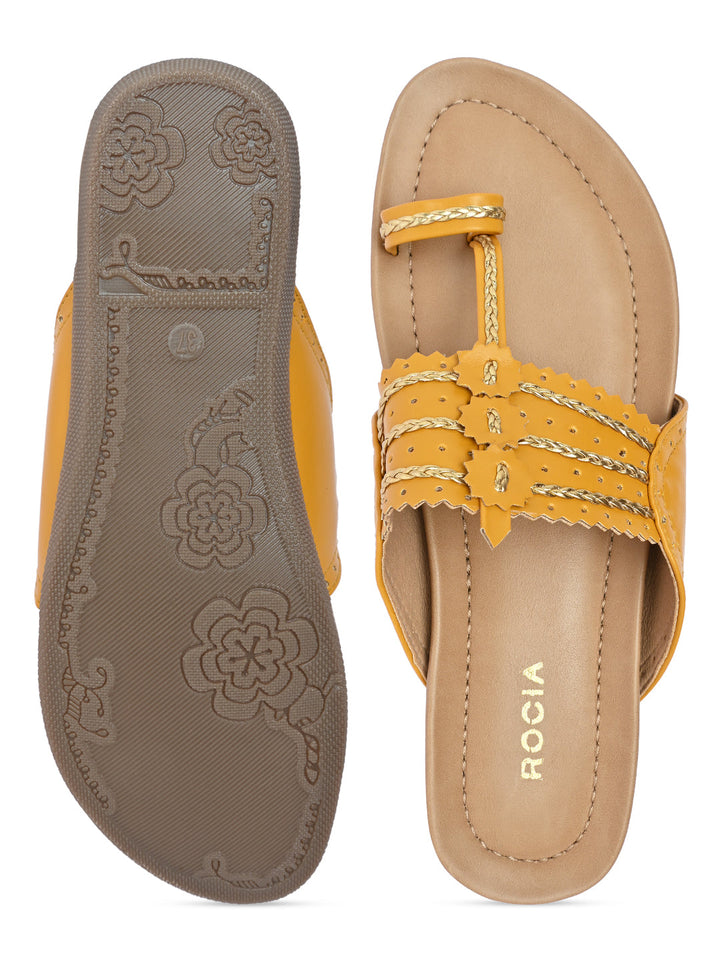 Rocia By Regal Mustard Women Casual Kolhapuri Flats