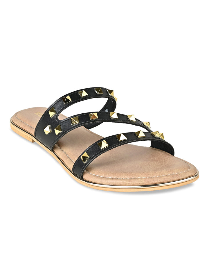 Rocia By Regal Black Women Zig Zag Studded Flats