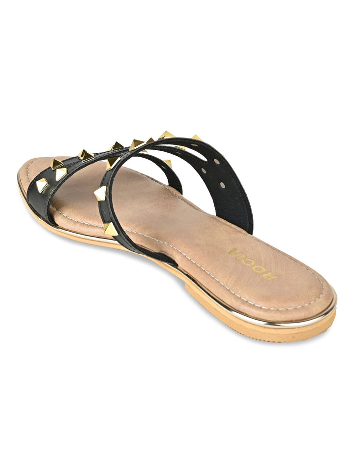 Rocia By Regal Black Women Zig Zag Studded Flats