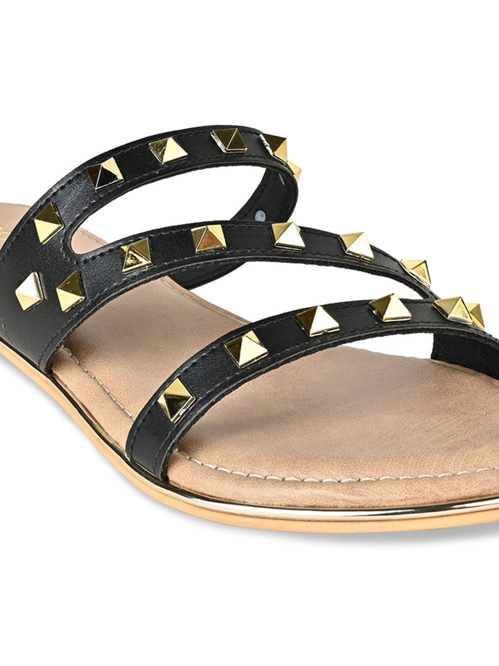 Rocia By Regal Black Women Zig Zag Studded Flats