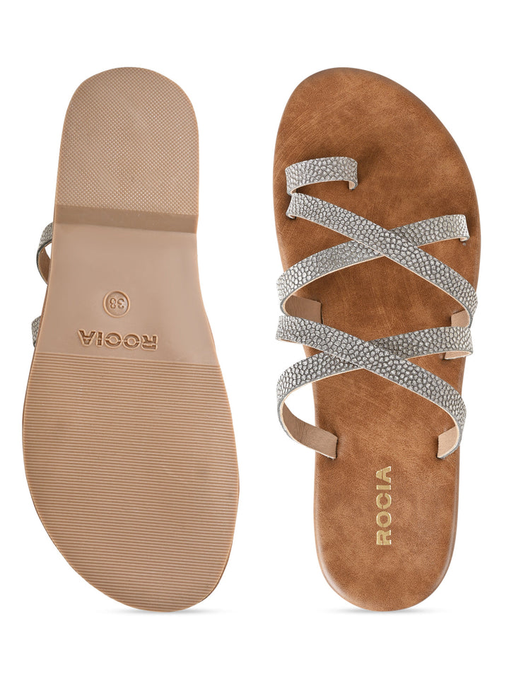 Rocia By Regal Antique Gold Women Strappy Flats