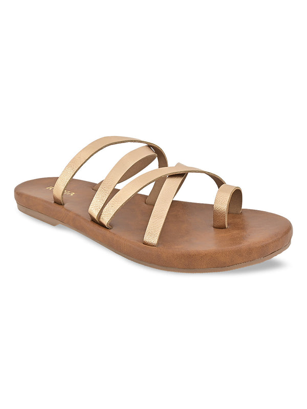 Rocia By Regal Rose Gold Women Strappy Flats