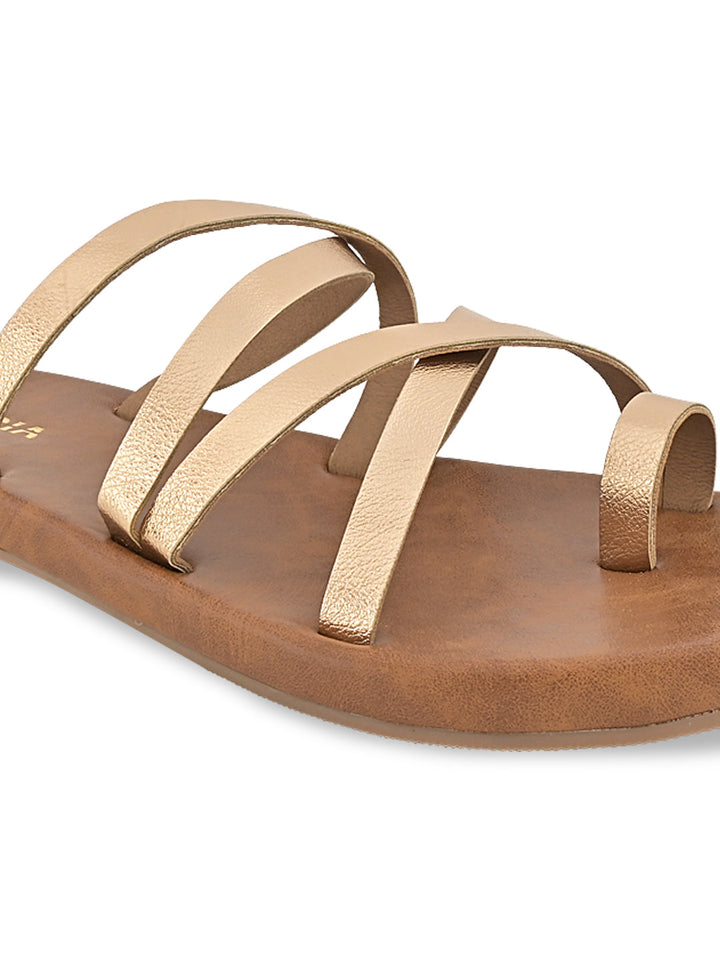 Rocia By Regal Rose Gold Women Strappy Flats