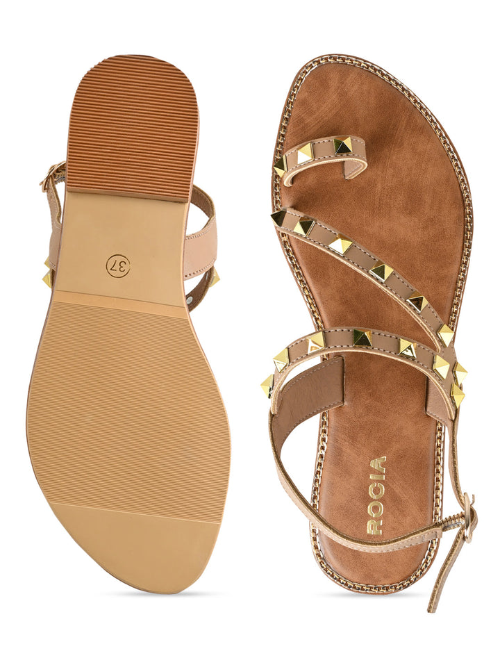 Rocia By Regal Camel Women Studded Flat Sandals
