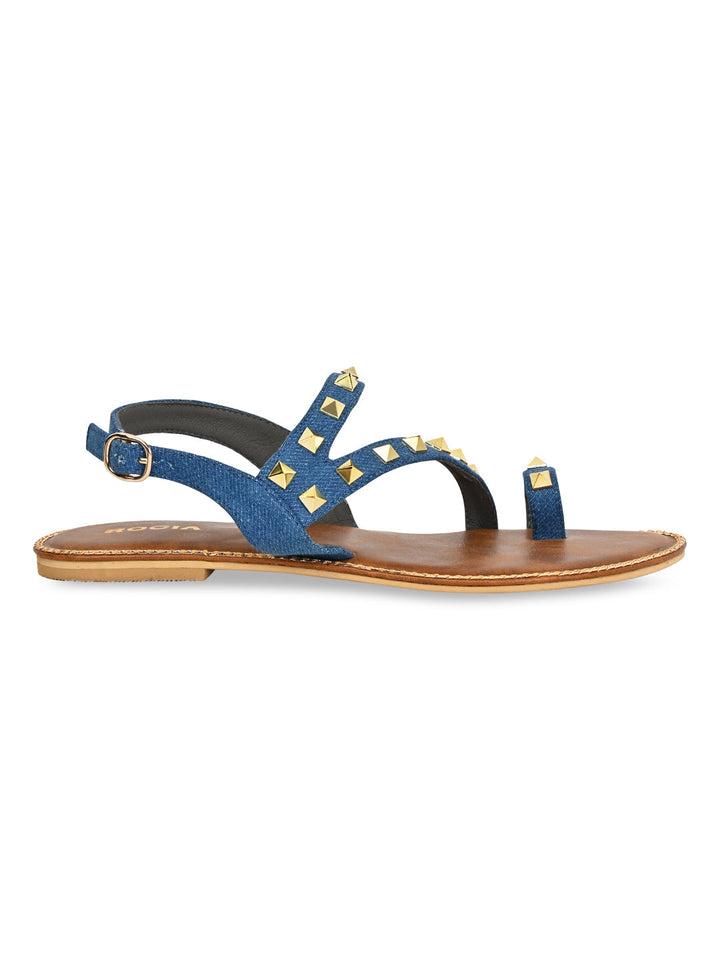 Rocia By Regal Denim Blue Women Studded Flat Sandals